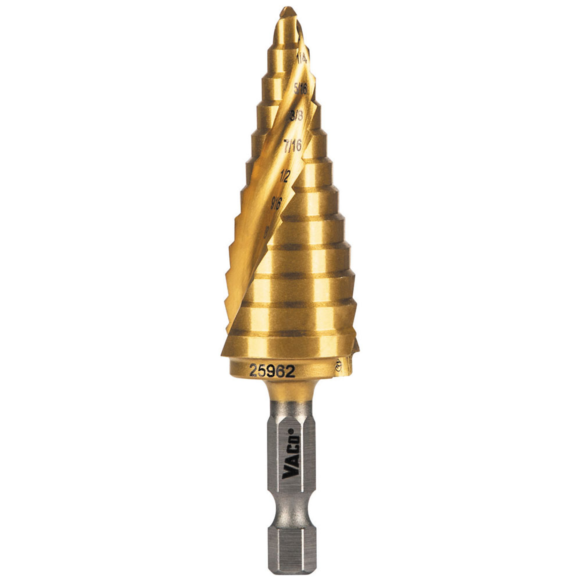 Klein Tools, 12-Step Drill Bit, Double-Fluted, 3/16in. to 7/8 Size (SAE) Multiple in, Included (qty.) 1 Model# 25962